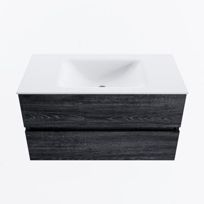 MONDIAZ VICA 90cm badmeubel onderkast Antracite 2 lades. Wastafel CLOUD midden 1 kraangat, kleur Talc.