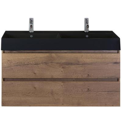 Maxx XL Badmeubelset 120 cm - Tabacco - Wastafel Kube Dubbel Zwart 2 Kraangaten