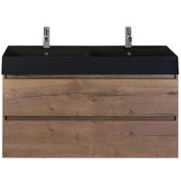 Maxx XL Badmeubelset 120 cm - Tabacco - Wastafel Kube Dubbel Zwart 2 Kraangaten - thumbnail