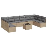 11-delige Tuinset met kussens poly rattan beige - thumbnail