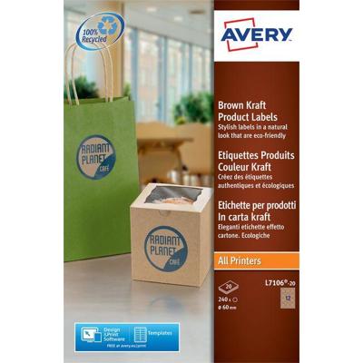Etiket avery l7106-20 60mm bruin 240stuks Etiket avery l7106-20 60mm bruin 240stuks