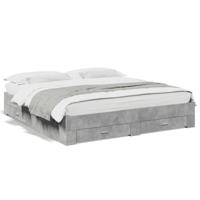 Bedframe met lades bewerkt hout betongrijs 200x200 cm - thumbnail
