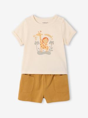 T-shirt met print + korte broek voor baby karamel