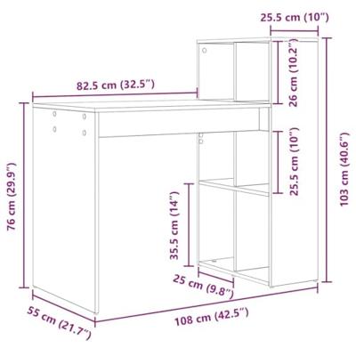 Bureau met plank Wit 108 x 55 x 103.5 cm Bewerkt hout