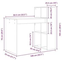 Bureau met plank Wit 108 x 55 x 103.5 cm Bewerkt hout - thumbnail