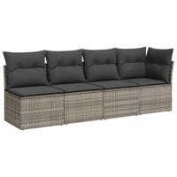 8-delige Loungeset met kussens poly rattan grijs - thumbnail