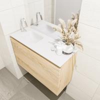 MONDIAZ OLAN 80cm toiletmeubel washed_oak. LEX wastafel talc links 1 kraangat - thumbnail