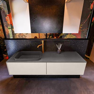 Badkamermeubelset Mondiaz Erin 150 cm met 2 Lades met RIDGE Wastafel Links Dark grey met 1 kraangat Greeploos Mat Linen