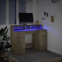 Bureau met LED-verlichting 120x55x91 cm hout sonoma eikenkleur - thumbnail