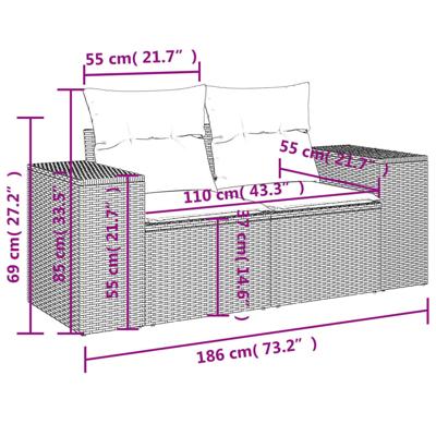 4-delige Loungeset met kussens poly rattan beige - thumbnail