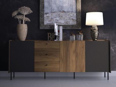 Dressoir PRESTIGIA 3 deuren 3 lades zwart/warmia noten Dressoir PRESTIGIA 3 deuren 3 lades zwart/warmia noten