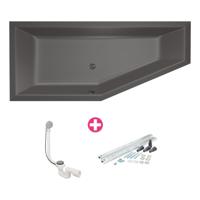 Ruimtebesparend bad Xenz Society compact | Links | 170x75 cm | Incl.Badafvoer | Met overloop | Acryl | Antraciet mat - thumbnail