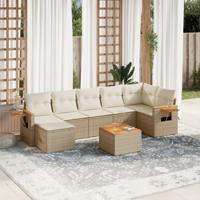 7-delige Loungeset met kussens poly rattan beige - thumbnail