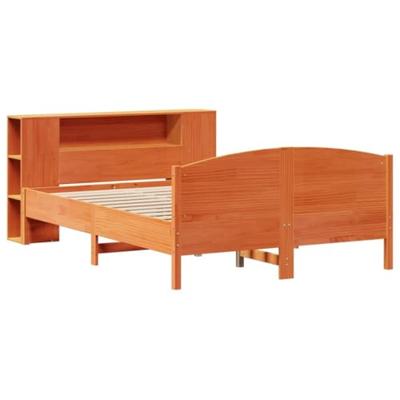 Bed met boekenkast zonder matras grenenhout wasbruin 135x190 cm