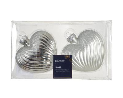 Decoris kersthangers glas hart 2st zilver