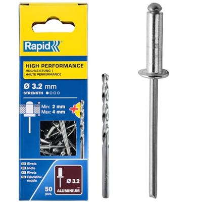 Rapid High performance blindklinknagels Ø3,2 x 8 mm, 50 stuks + boor - 5000383 - 5000383 Rapid High performance blindklinknagels Ø3,2 x 8 mm, 50 stuks + boor - 5000383 - 5000383