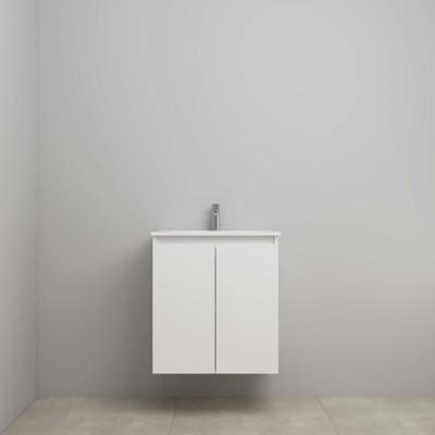 On-Line Onderkast - 60 cm - Bouwpakket - Greeploos 2 Deuren - Porseleinen Wastafel - 1 Kraangat - Hoogglans Wit