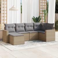 6-delige Loungeset met kussens poly rattan beige - thumbnail