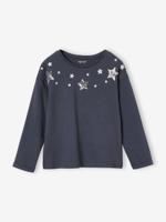 Meisjesshirt in thema kerst met glanzende sterren antraciet - thumbnail