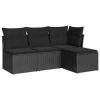 4-delige Loungeset met kussens poly rattan zwart - thumbnail