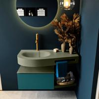 MONDIAZ RIVA 100cm badmeubel onderkast / planchet kleur Smag met 1 lade. Wastafel DULCET links 1 kraangat kleur Army. - thumbnail