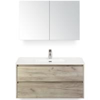 Dante Badmeubelset 100 cm - Craft Oak - Keramische Wastafel Wit Cover met Spiegelkast - thumbnail