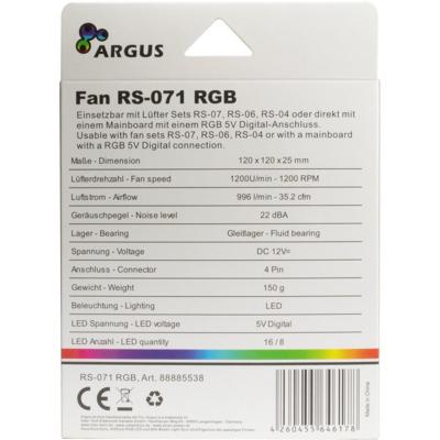Inter-Tech RS-071 RGB PC-ventilator Zwart, Wit