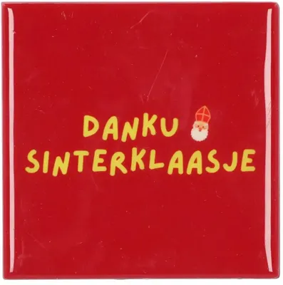 Daan Kromhout Design tegeltje keramiek danku sinterklaasje 10x10cm rood