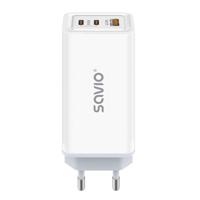 SAVIO LA-07 GaN 65W netvoeding oplader, USB, QC4.0+, PD 3.0, Wit - thumbnail