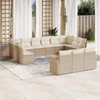 13-delige Loungeset met kussens poly rattan beige - thumbnail