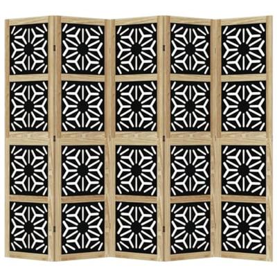 Kamerscherm met 5 panelen massief paulowniahout bruin en zwart