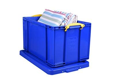 Really Useful Box opbergdoos 84 liter, donkerblauw met gele handvaten