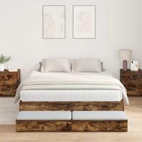 Opbergbedframe met lade Gerookt eiken 140 cm Bewerkt hout - thumbnail