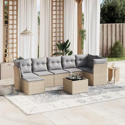 8-delige Loungeset met kussens poly rattan gemengd beige