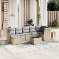 8-delige Loungeset met kussens poly rattan gemengd beige - thumbnail