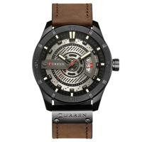 CURREN M8301 mannen militaire sport horloge Quartz datum klok lederen horloge (zwarte case zwart gezicht Deep Brown band) - thumbnail