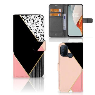 OnePlus Nord N100 | Book Case | Zwart Roze Vormen