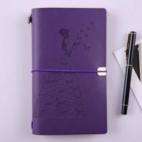 BSD020 vrij Butterfly Lady Vintage Travelers Notebook dagboek Kladblok PU lederen literatuur Journal planners school briefpapier (paars-metalen knop) - thumbnail