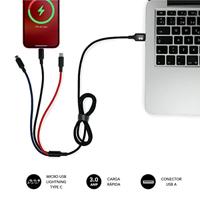 Kabel Micro USB Subblim Premium 3in1 Blauw Zwart Rood 1 m (1 Stuks) - thumbnail