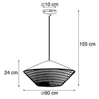 QAZQA Landelijke hanglamp groene velours met riet 60 cm - Frills Can - thumbnail