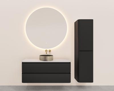 Onderkast Wiesbaden Novira 120x48 cm Afgeronde Hoeken Met 2 Laden 1 Uitsparing Mat Zwart