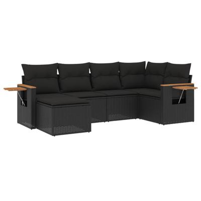 6-delige Loungeset met kussens poly rattan zwart - thumbnail