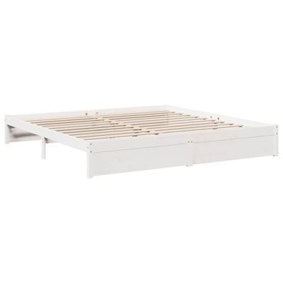 Bed met boekenkast zonder matras grenenhout wit 200x200 cm - thumbnail