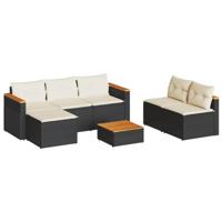 5-delige Loungeset met kussens poly rattan acacia zwart - thumbnail