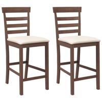 Barkrukken met kussens 2 st massief hout rubber bruin - thumbnail