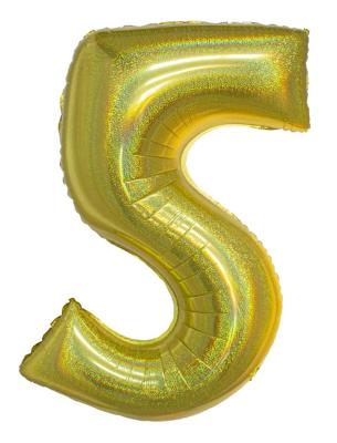 Folieballon Holografisch Goud Cijfer &apos;5&apos; - 102cm