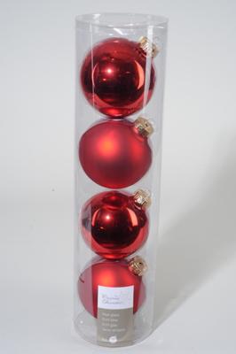 4 kerstballen kerstrood glans-mat 100 mm KSD - Ksd
