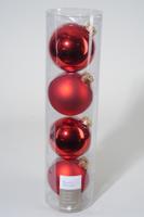 4 kerstballen kerstrood glans-mat 100 mm KSD - Ksd - thumbnail