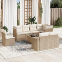9-delige Loungeset met kussens poly rattan beige - thumbnail