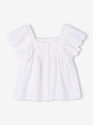 Blouse met ruches van katoengaas ecru